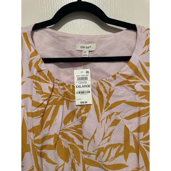 On-34th XXL Pink and Yellow Leaf Print Summer Midi Dress, Open Back, NWT - Picture 12 of 16